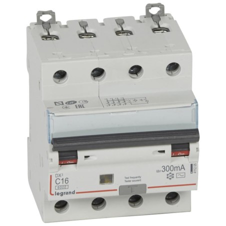 Disjoncteur différentiel DX³ 6000 - 4P - 400V~ - 16A - Type AC - 300mA LEGRAND