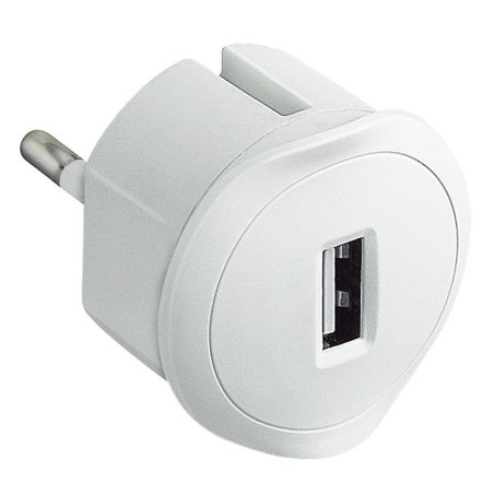 Chargeur USB 5V 1,5A maximum avec fiche 2P 10A et encombrement réduit - blanc LEGRAND