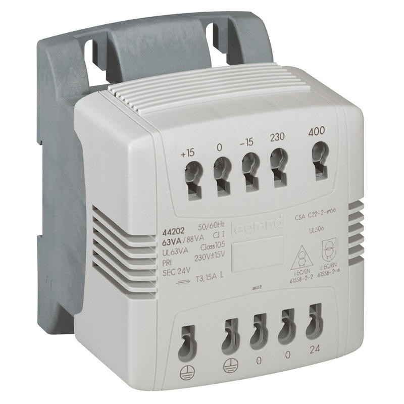 Transformateur de commande et signalisation - 63 VA - connexion auto - prim 230V à 400V/sec 24V~ LEGRAND