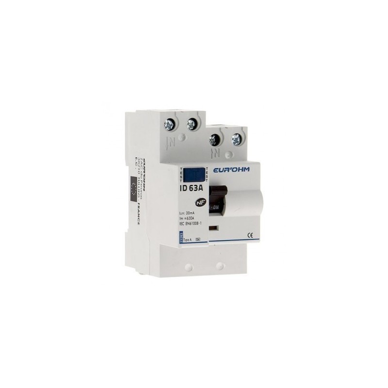 Interrupteur différentiel 63A - 1P+N - 30mA - type A - Eur'ohm 23363 EUR'OHM