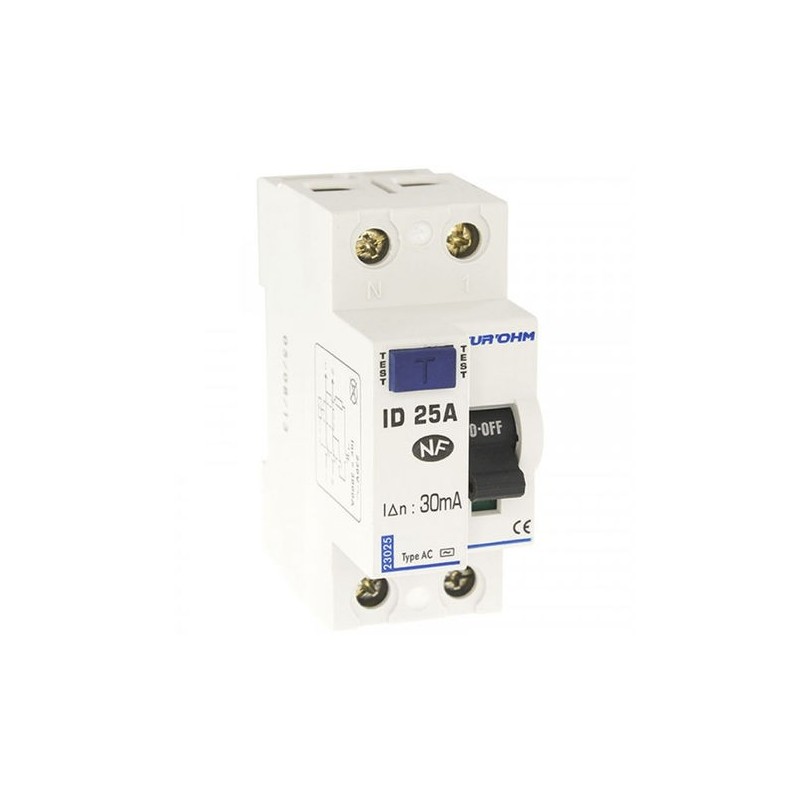 Interrupteur différentiel 25A - 1P+N - 30mA - type AC - Eur'ohm 23025 EUR'OHM