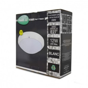 Plafonnier LED Hublot Ø300 E27 blanc IP65 + détecteur VISION EL