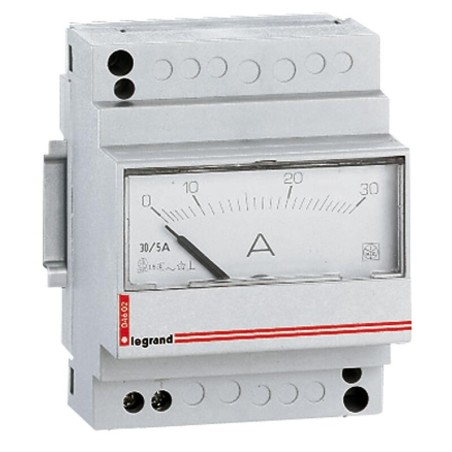 Ampèremètre analogique modulaire branchement direct courant alternatif ou continu - 0A à 30A - 4 modules LEGRAND