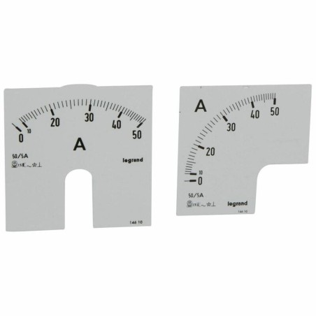 Cadrans de mesure pour ampèremètre analogique 0A à 50A - 1 cadran pour fût rond et 1 cadran pour fût carré LEGRAND
