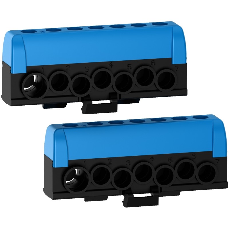 Borniers neutre - 2 x bleu - 6 trous 16mm² - 1 trou 35mm² Resi9 - Lot de 2 SCHNEIDER