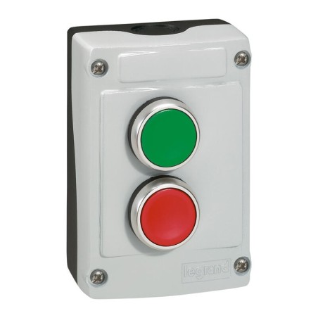 Boîte à bouton équipée Osmoz avec 2 boutons à impulsion vert et rouge - avec couvercle gris LEGRAND