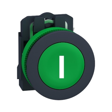 Bouton poussoir impulsion - flush - marqué - vert - 1F - vis