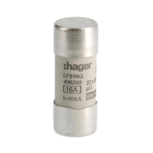 Cartouche fusible industrielle 22 x 58 gG 16A - HAGER -HLF516G