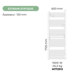 EZYBAIN - 1000W Boost Radiateur sèche-serviettes - L60cm - blanc - INTUIS - M172513