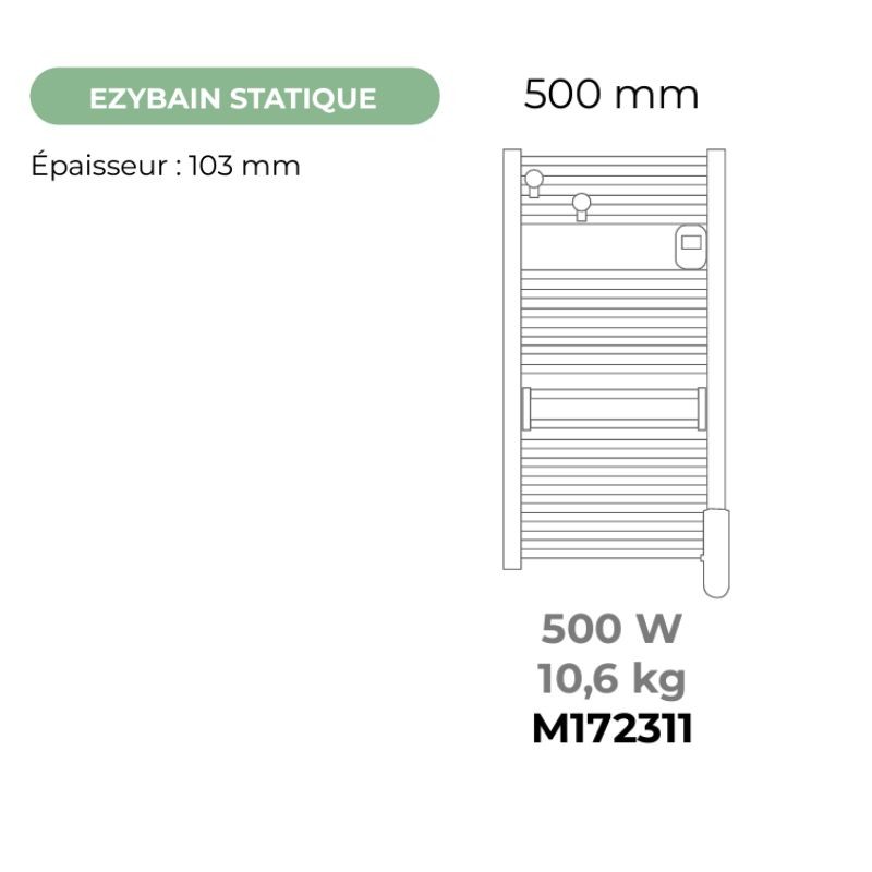 EZYBAIN - 500W Radiateur sèche-serviettes L50cm - INTUIS - Économique