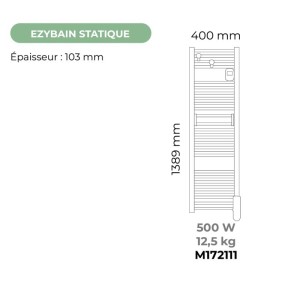 EZYBAIN - 500W Boost Radiateur sèche-serviettes - L40cm - blanc - INTUIS - M172111