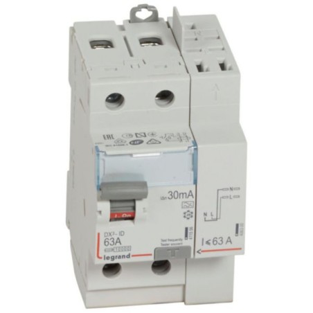 Interrupteur différentiel 2P 230V~ 63A type A 30mA - 3 modules LEGRAND 411639