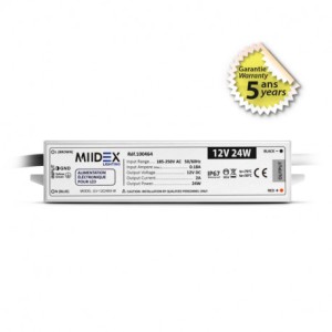 Alimentation pour LED Lumineux 12VDC 24W IP67 5ans - MIIDEX - 100464