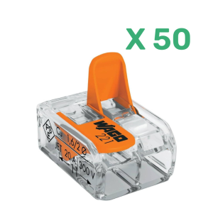 Mini borne WAGO pour 2 conducteurs, 6mm², avec leviers de manipulation - Boite de 50 WAGO