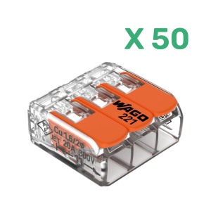 Mini borne WAGO pour 3 conducteurs, 4mm², avec levier de manipulation (Boite de 50 pièces) WAGO